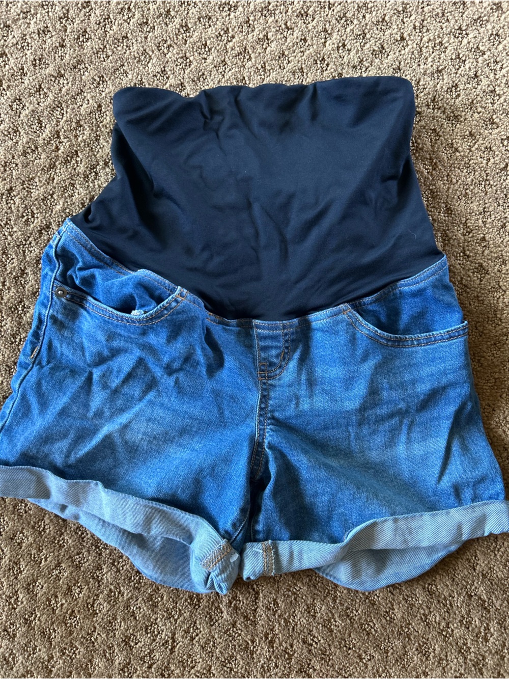 Maternity Dark Blue Denim Shorts with Black Support Panel